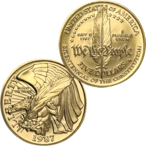 21.6金 (K21.6) アメリカ憲法起草200年記念 5ドル金貨 1987年