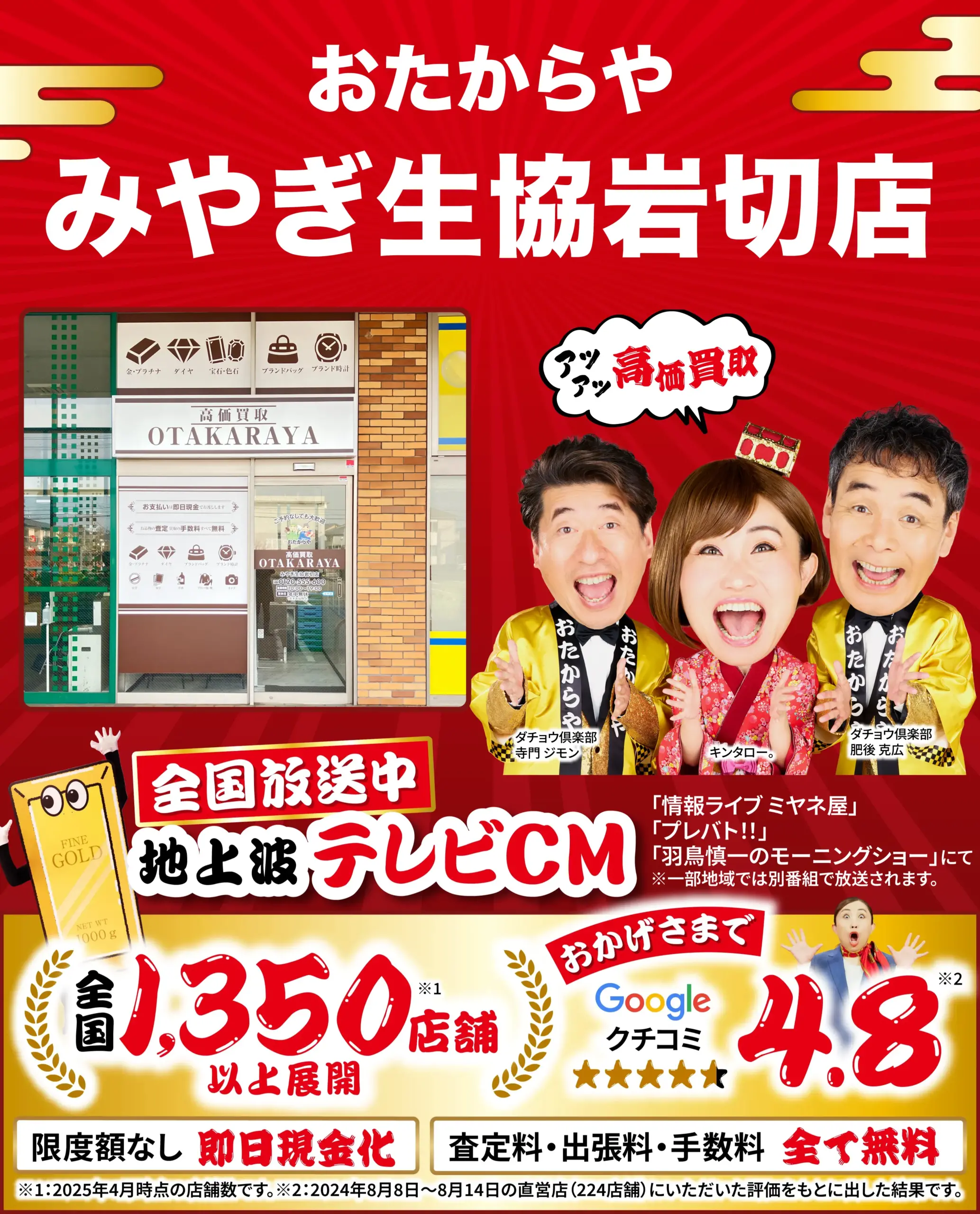 金、貴金属高価買取！googleクチコミ4.8、全国1,200店舗以上！