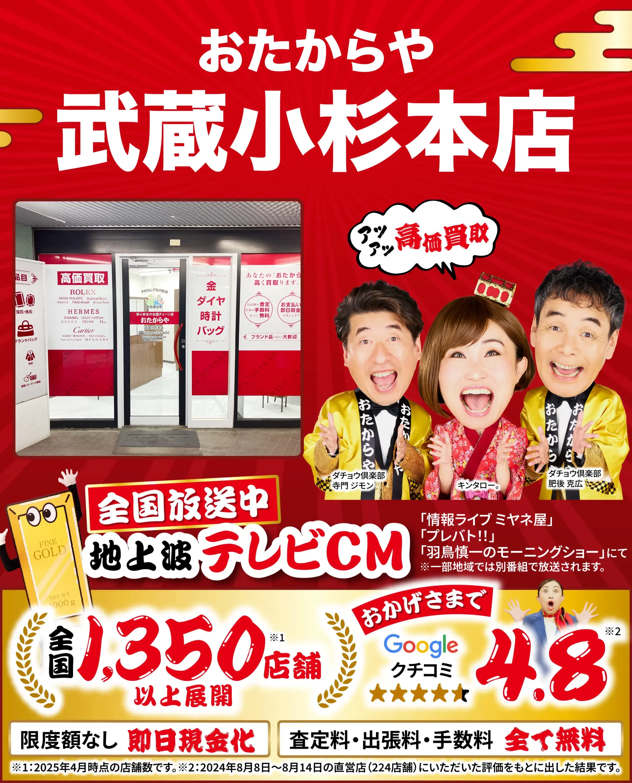 金、貴金属高価買取！googleクチコミ4.8、全国1,200店舗以上！