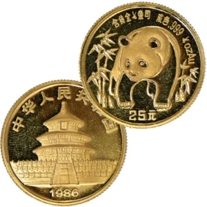 24金 (K24) 中国・パンダ金貨1/4オンス 1986年