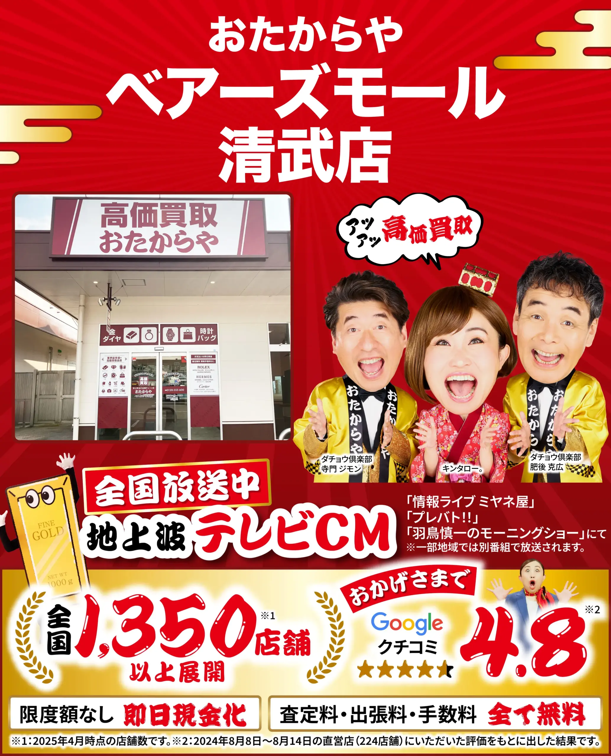 金、貴金属高価買取！googleクチコミ4.8、全国1,200店舗以上！