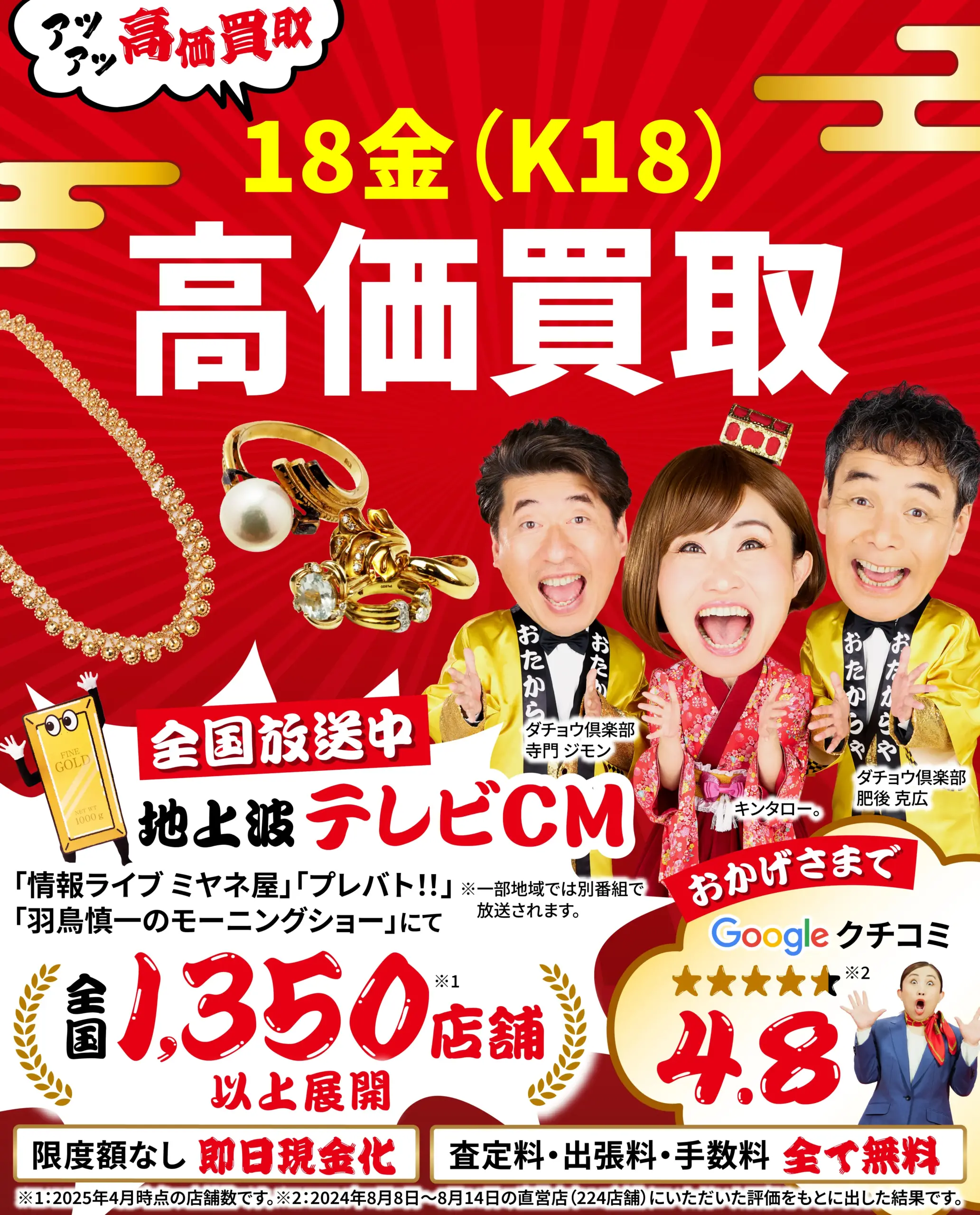 18金高価買取！googleクチコミ4.8、全国1,200店舗以上！