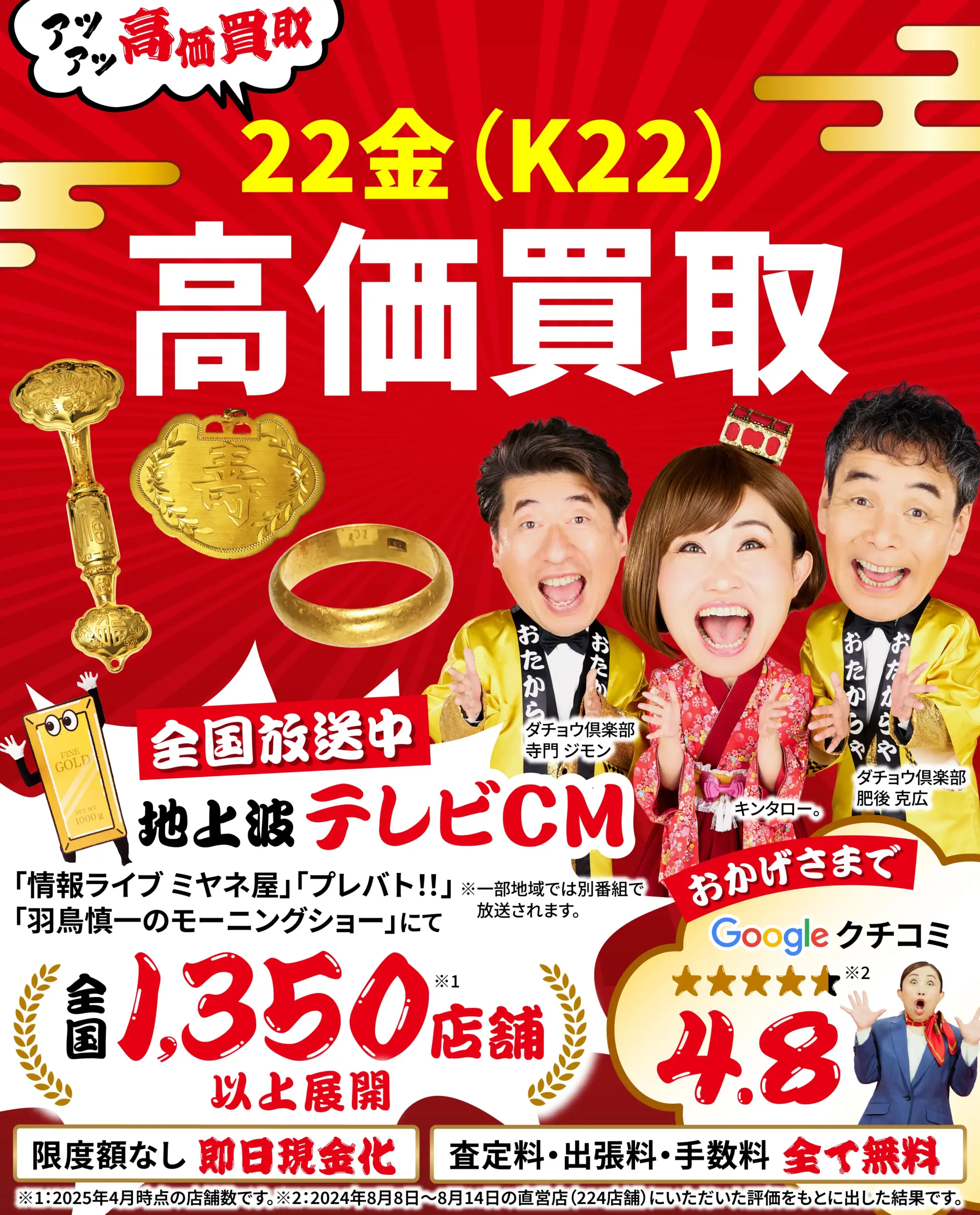 22金高価買取！googleクチコミ4.8、全国1,200店舗以上！