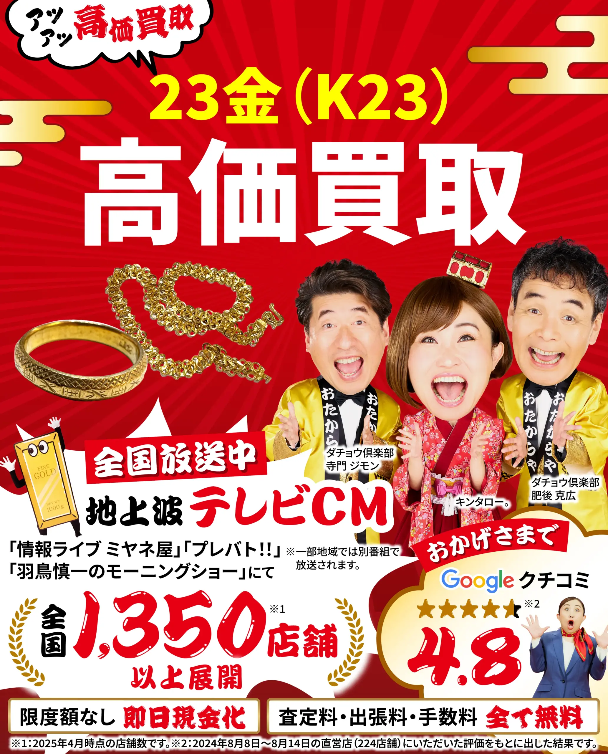 23金高価買取！googleクチコミ4.8、全国1,200店舗以上！