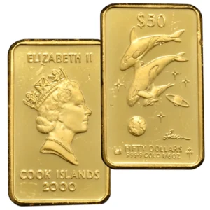 24金 (K24) クック諸島・ドルフィン金貨 50ドル 1/6オンス 2000年