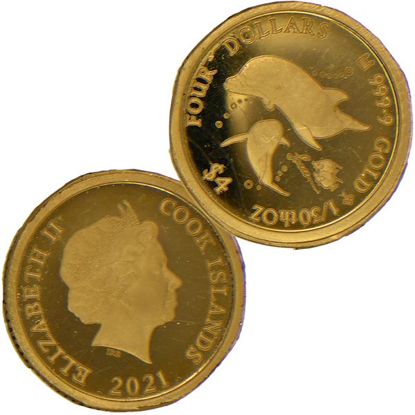 24金(K24) クック諸島・ドルフィン金貨 1/30オンス