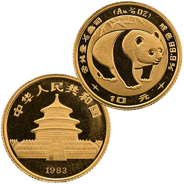 24金 (K24) 中国 パンダ金貨 1/10oz