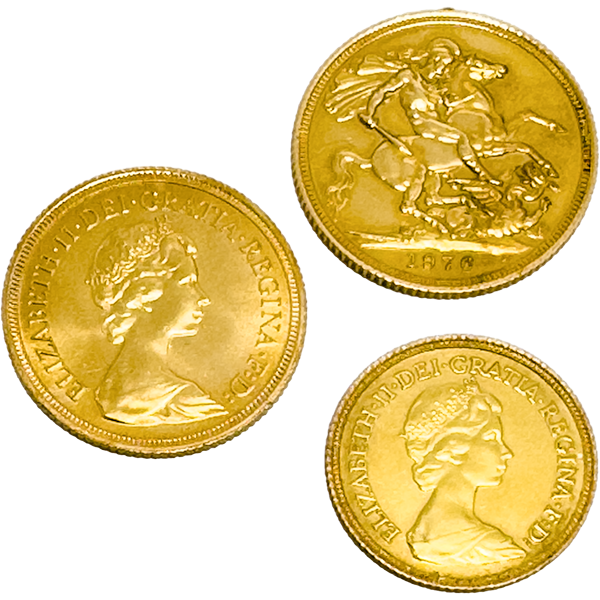 22金 (K22) イギリス ソブリン金貨3点まとめ