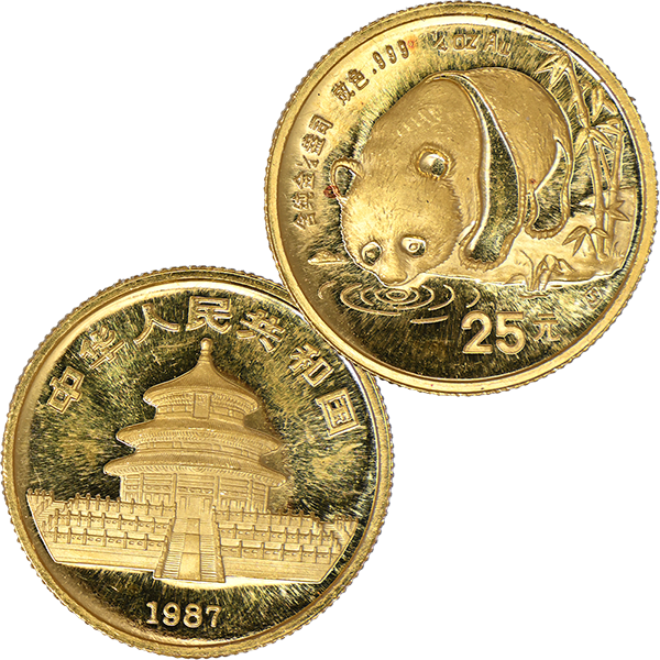 24金 (K24) 中国 パンダ金貨 1/4オンス 1987