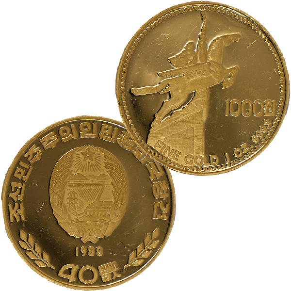 24金 (K24) 北朝鮮建国40年記念金貨1オンス
