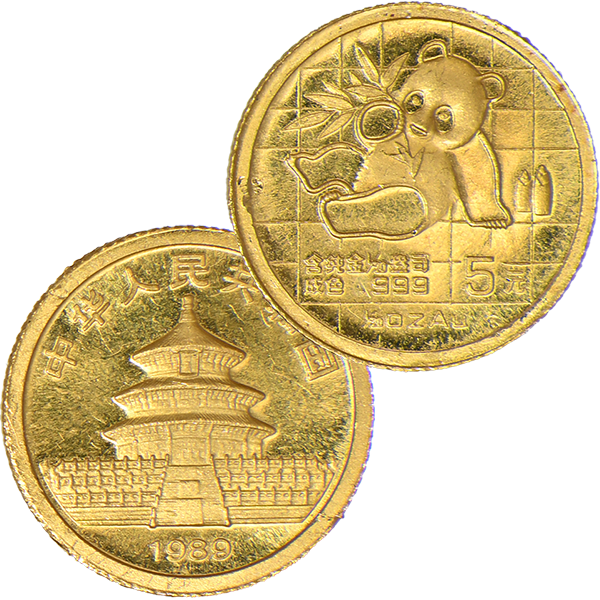 24金 (K24) 中国 パンダ金貨 1/20オンス 1989