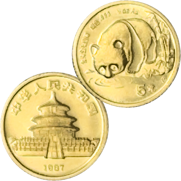 24金 (K24) 中国 パンダ金貨 1/20オンス 1987