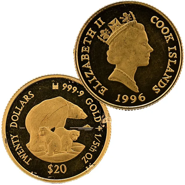 24金 (K24) ホッキョクグマ金貨 1/5oz