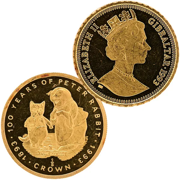 24金 (K24) ピーターラビット ジブラルタル 1クラウンコイン 1/5oz