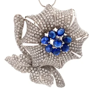 プラチナ900(Pt900) サファイア/ダイヤブローチ