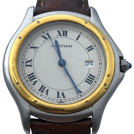 カルティエ パンテールクーガ 187904C SS/革 アイボリー文字盤