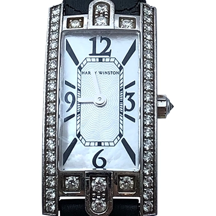 ハリーウィンストン アヴェニューCミニ AVCQHM16 Au/WG/革 シェル文字盤 ダイヤベゼル