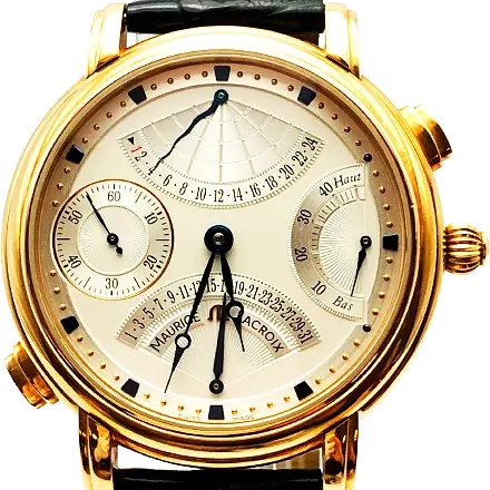 モーリス・ラクロア マスターピース ダブルレトログラード YG/レザー 手巻式 シルバー