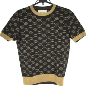 グッチ ニットTシャツ ブラック×ゴールド