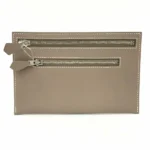 エルメス ダブルジップポーチ レザー グレージュ